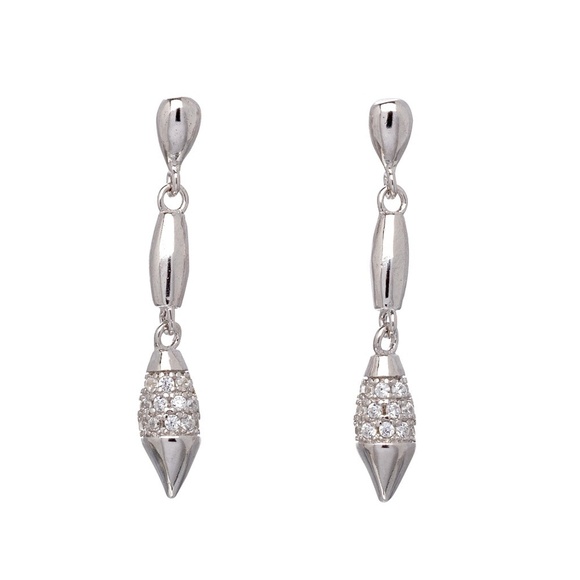 Sterling Silver Statement Teardrop Geometric Drop Earrings with CZ - Picture 1 of 1